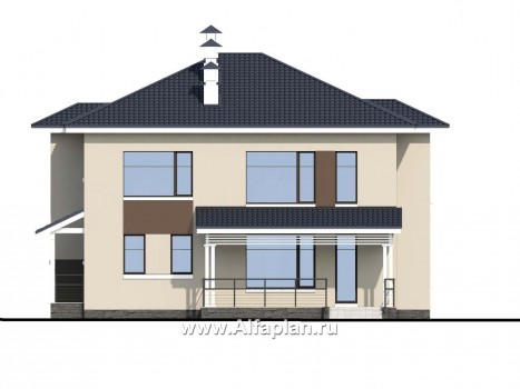 Проекты домов Альфаплан - «Опал» - двухэтажный коттедж с большим крытым балконом - превью фасада №4
