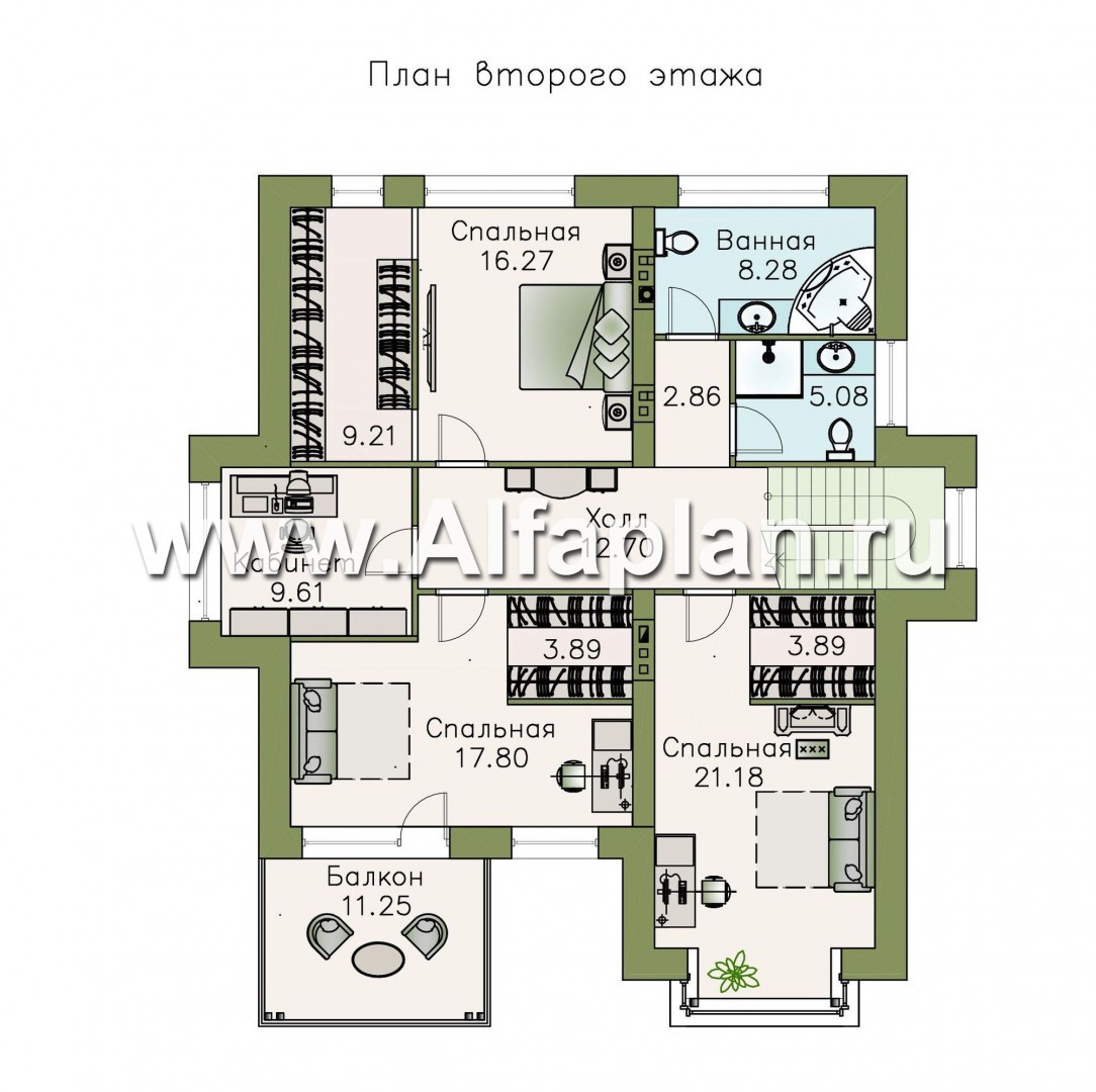 Проекты домов Альфаплан - «Опал» - современный двухэтажный комфортабельный дом - план проекта №2