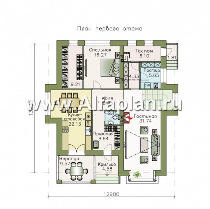 Проекты домов Альфаплан - «Опал» - современный двухэтажный комфортабельный дом - превью плана проекта №1