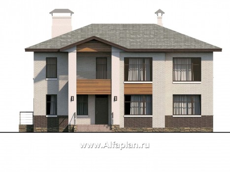 Проекты домов Альфаплан - «Высшая лига» -  Дом с двумя жилыми комнатами на 1эт, большой гостиной и крытой террасой - превью фасада №1
