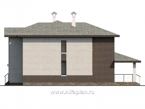 Проекты домов Альфаплан - «Высшая лига» -  Дом с двумя жилыми комнатами на 1эт, большой гостиной и крытой террасой - превью фасада №2