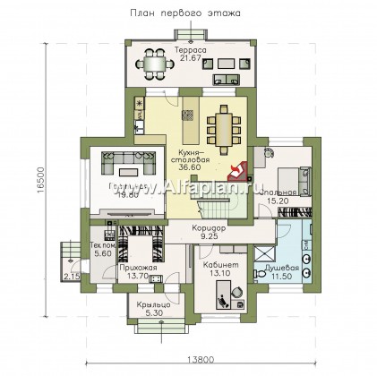 Проекты домов Альфаплан - «Высшая лига» -  комфортабельный двухэтажный дом с двумя жилыми комнатами на 1 этаже - превью плана проекта №1