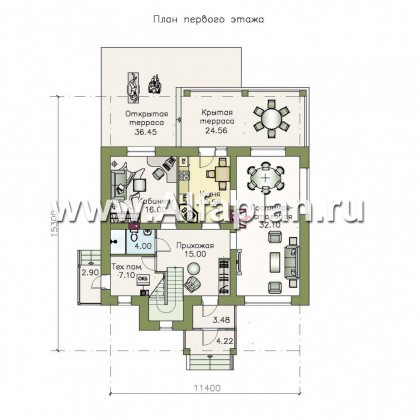 Проекты домов Альфаплан - «Бергедорф» - экономичный дом с двускатной кровлей - превью плана проекта №1
