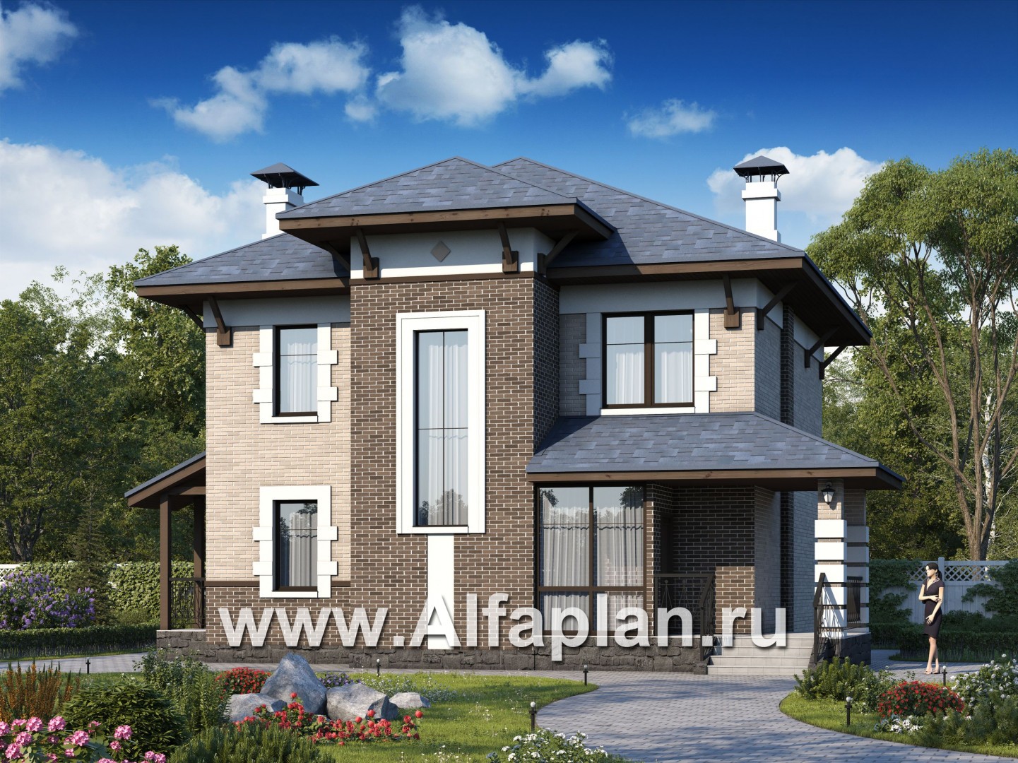 Проекты домов Альфаплан - «Виконт» - двухэтажный дом с отличной планировкой - основное изображение