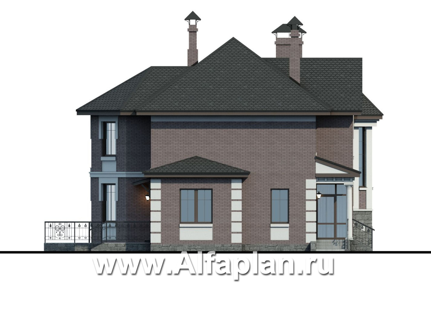 Проекты домов Альфаплан - «Монплезир»- изысканный коттедж с навесом для авто - изображение фасада №3
