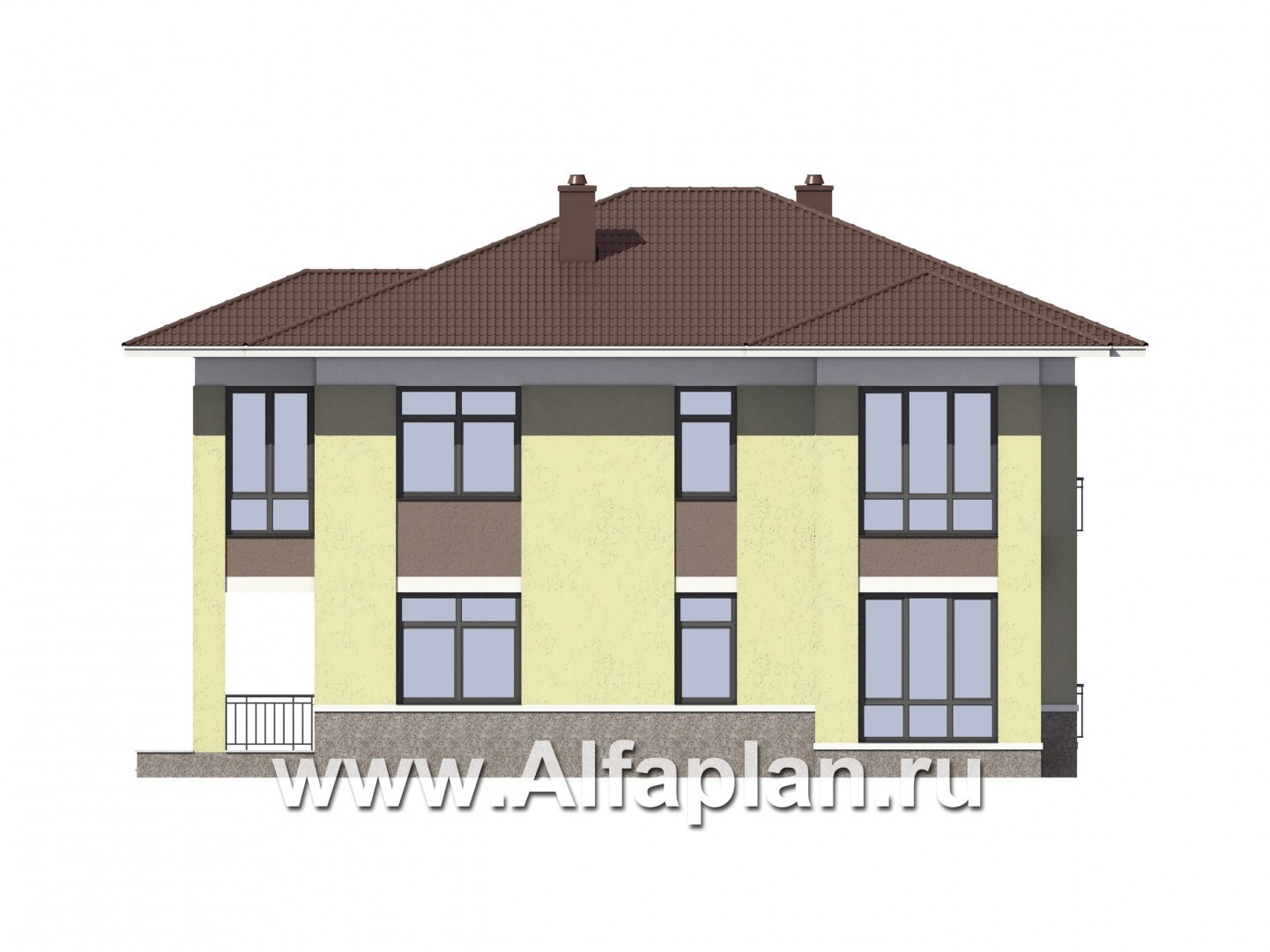 Проекты домов Альфаплан - Двухэтажный кирпичный дом(пять спален) - изображение фасада №3