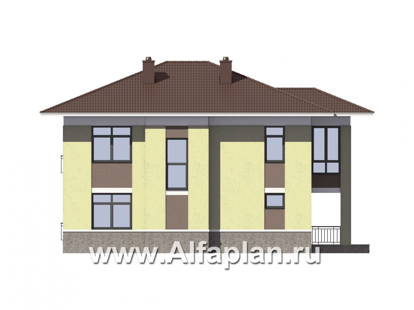 Проекты домов Альфаплан - Двухэтажный кирпичный дом(пять спален) - изображение фасада №4