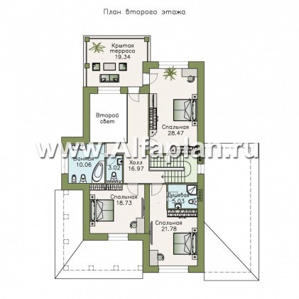 Проекты домов Альфаплан - «Беатрис» — двухэтажный коттедж с гаражом и террасой - превью плана проекта №2
