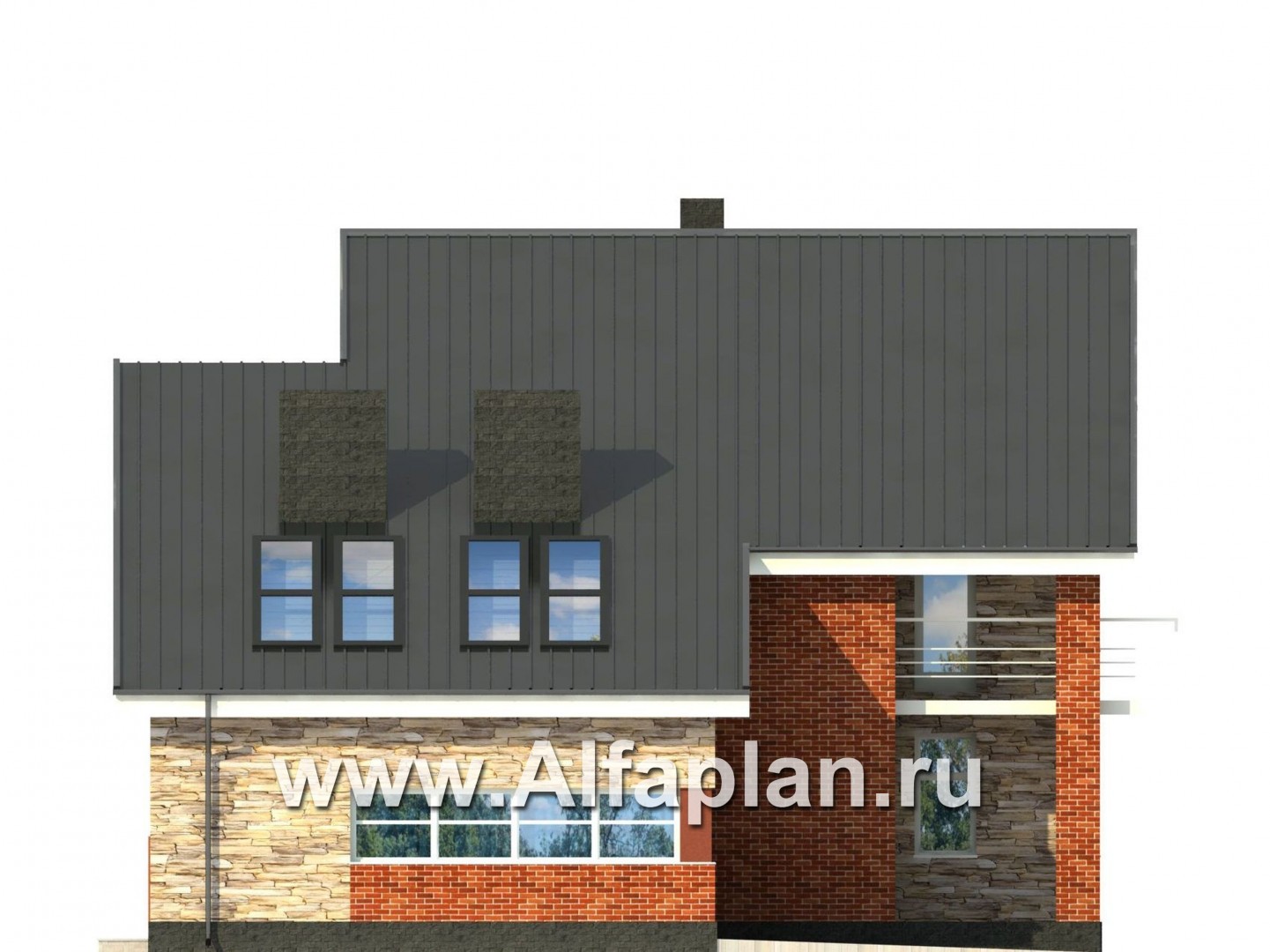 Проекты домов Альфаплан - Современный трехэтажный кирпичный коттедж - изображение фасада №2