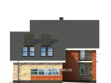 Проекты домов Альфаплан - Современный трехэтажный кирпичный коттедж - превью фасада №2