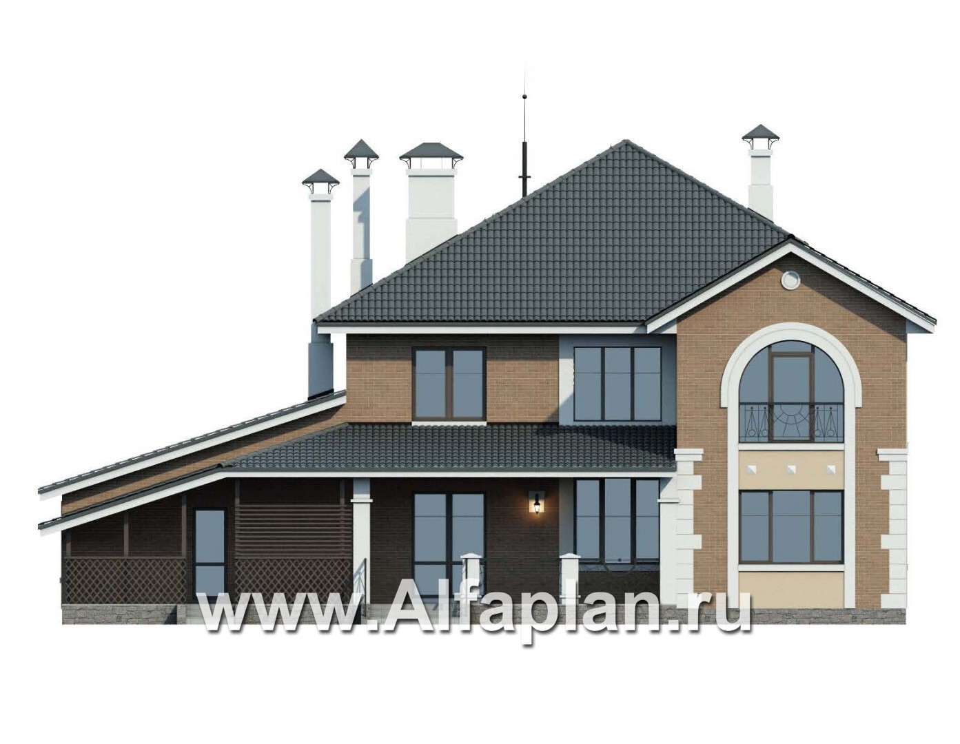 Проекты домов Альфаплан - 137Б «Феникс» + СПА-центр 288В - удобный дом с комплексом для отдыха - изображение фасада №4