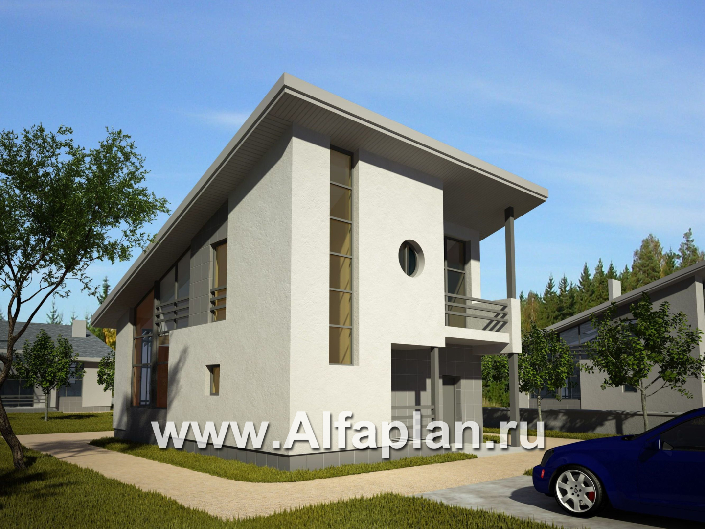 Проекты домов Альфаплан - Кирпичный дом эконом-класса с односкатной кровлей - основное изображение