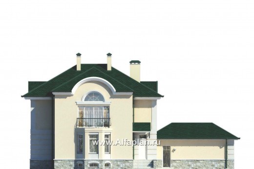 Проект двухэтажного дома, план с гостевой на 1 эт и с террасой, мастер спальня, с гаражом на 2 авто, в русском стиле - превью фасада дома