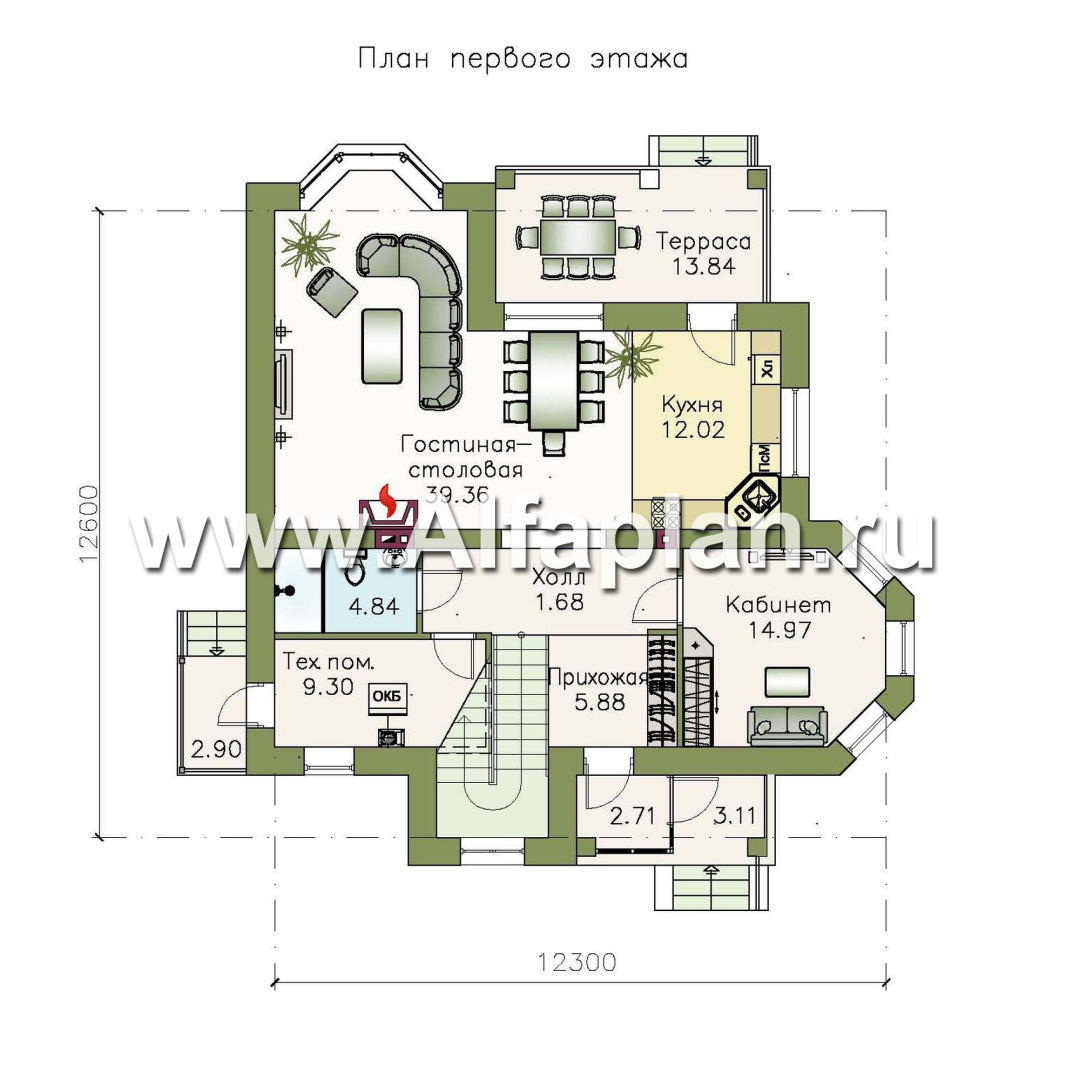 Проекты домов Альфаплан - «Зальцбург» - рациональный план дома, двускатная крыша - план проекта №1