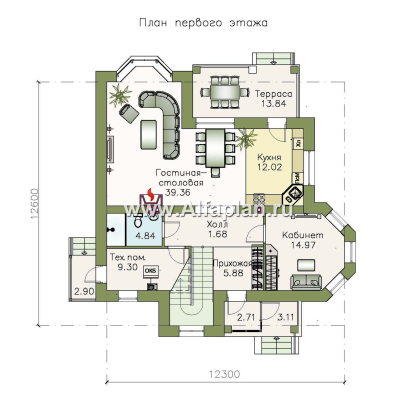 Проекты домов Альфаплан - «Зальцбург» - рациональный план дома, двускатная крыша - превью плана проекта №1