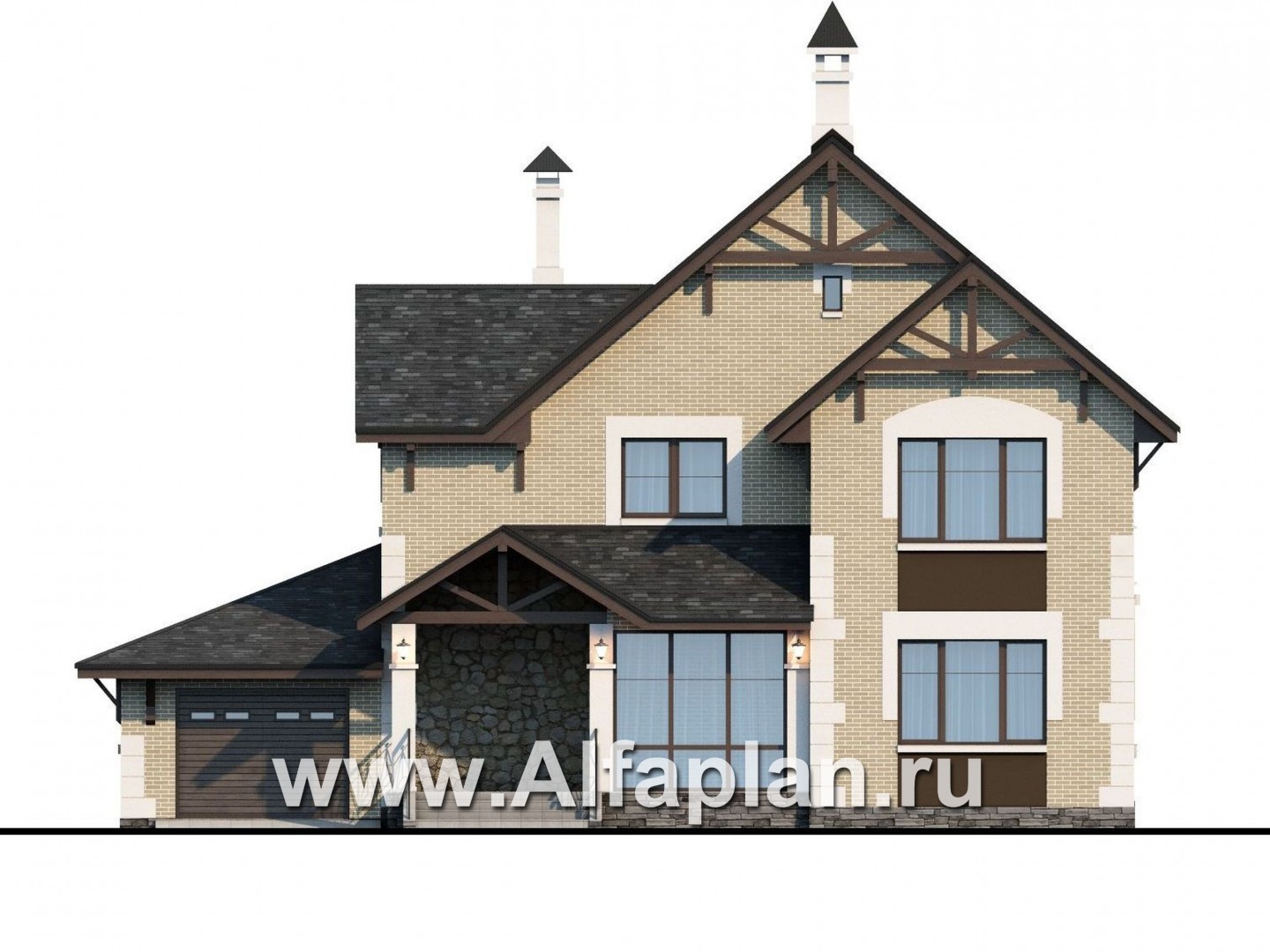 Проекты домов Альфаплан - «Плоды успеха»- удобный коттедж с гаражом и террасой - изображение фасада №1
