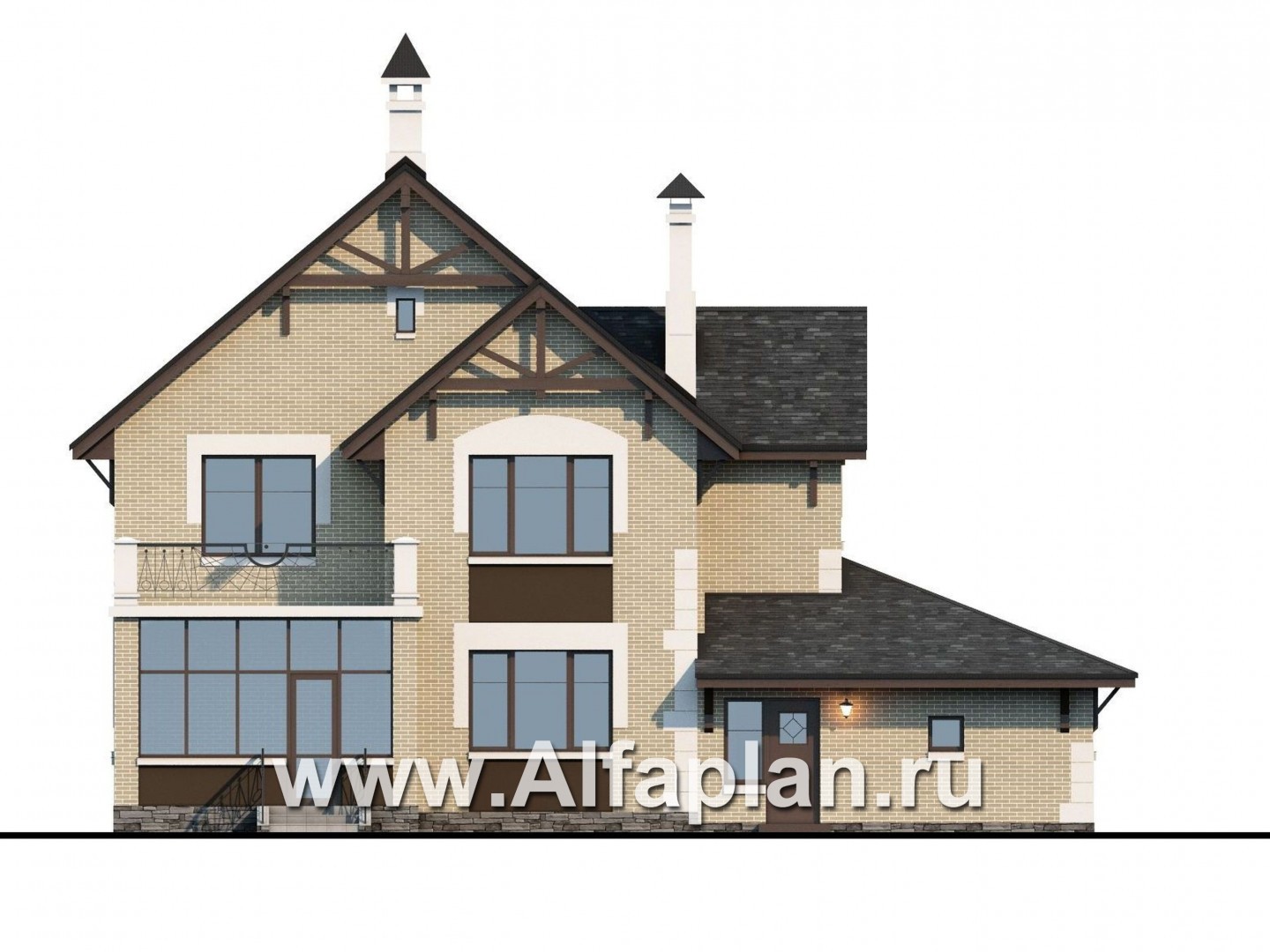 Проекты домов Альфаплан - «Плоды успеха»- удобный коттедж с гаражом и террасой - изображение фасада №4