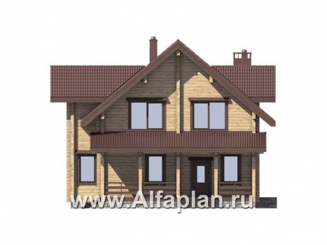 Проекты домов Альфаплан - Деревянный дом для большой семьи - превью фасада №1