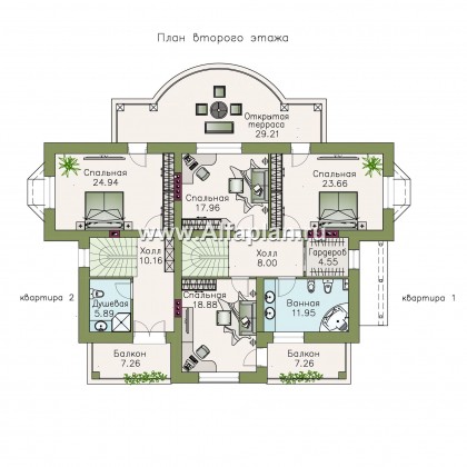 Проекты домов Альфаплан - «Родное сердце» - дом с цокольным этажом на две семьи для детей и родителей - превью плана проекта №3