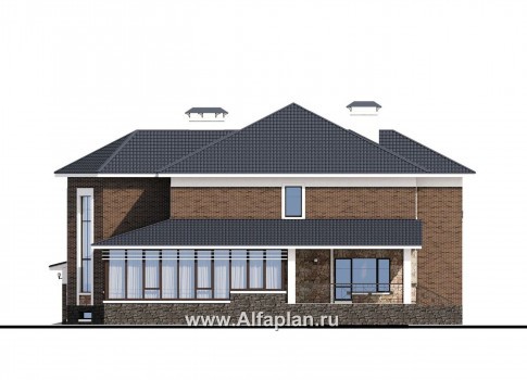 Проекты домов Альфаплан - «Пятьсот квадратов» — комфортабельный загородный особняк бизнес-класса - превью фасада №2
