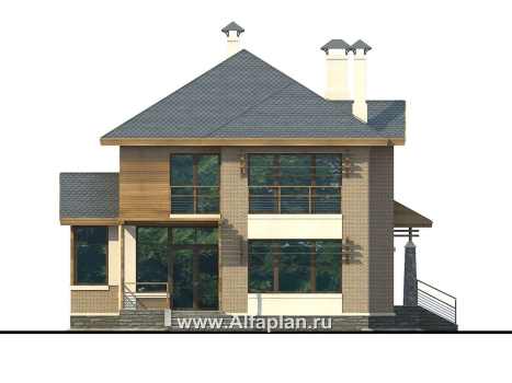 Проекты домов Альфаплан - «Вектор» - загородный коттедж с большими окнами - превью фасада №4