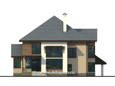 Проекты домов Альфаплан - «Современник» с панорамными окнами - превью фасада №4