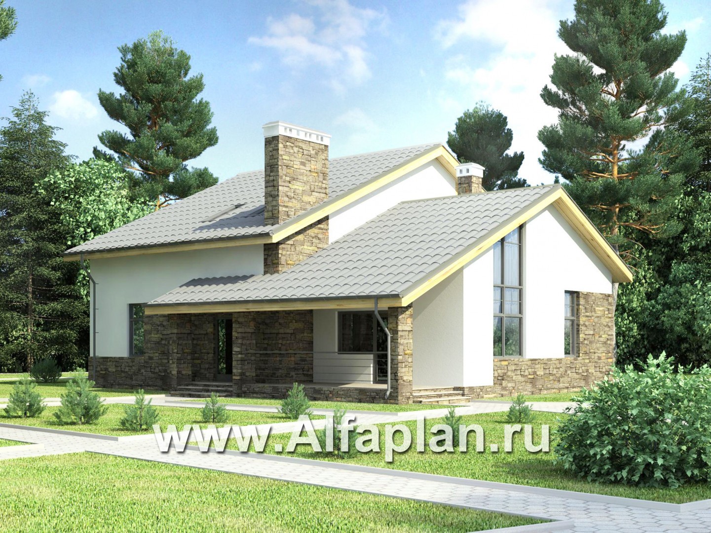 Проекты домов Альфаплан - Загородный дом с гаражом и террасой - дополнительное изображение №1