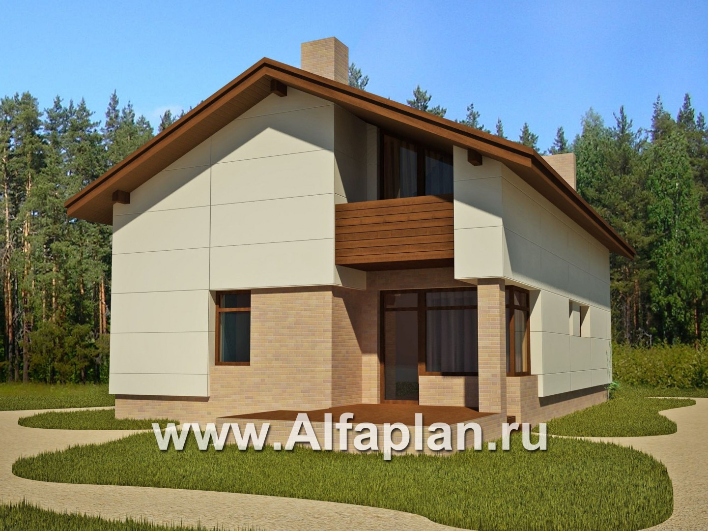 Проекты домов Альфаплан - Современный каркасный коттедж для узкого участка - дополнительное изображение №1