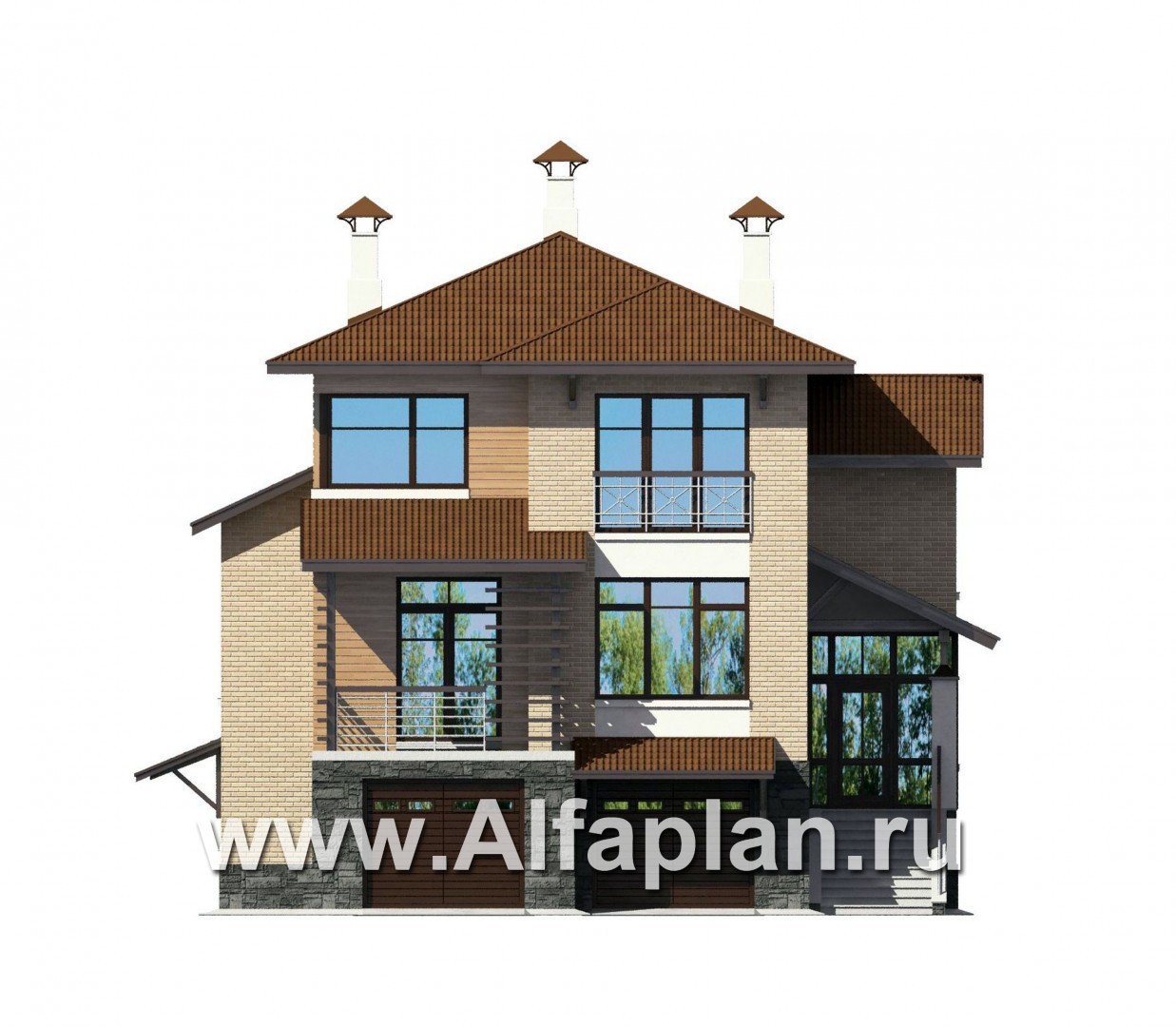 Проекты домов Альфаплан - «Светлая жизнь» - современный дом с большими окнами - изображение фасада №1