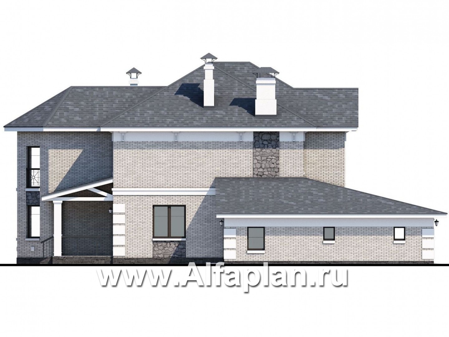 Проекты домов Альфаплан - «Затерянный рай» - коттедж с отличной планировкой и гаражом - изображение фасада №3