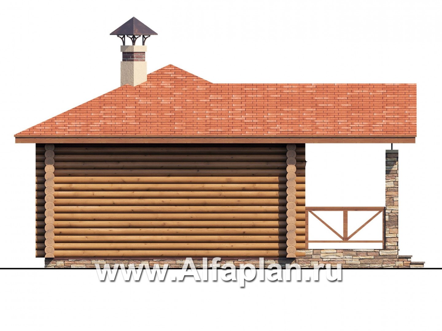 Проекты домов Альфаплан - Компактная, угловая деревянная баня с террасой - изображение фасада №3