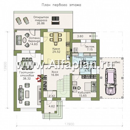 Проекты домов Альфаплан - «Оккервиль» - элегантный коттедж для большой семьи - превью плана проекта №1