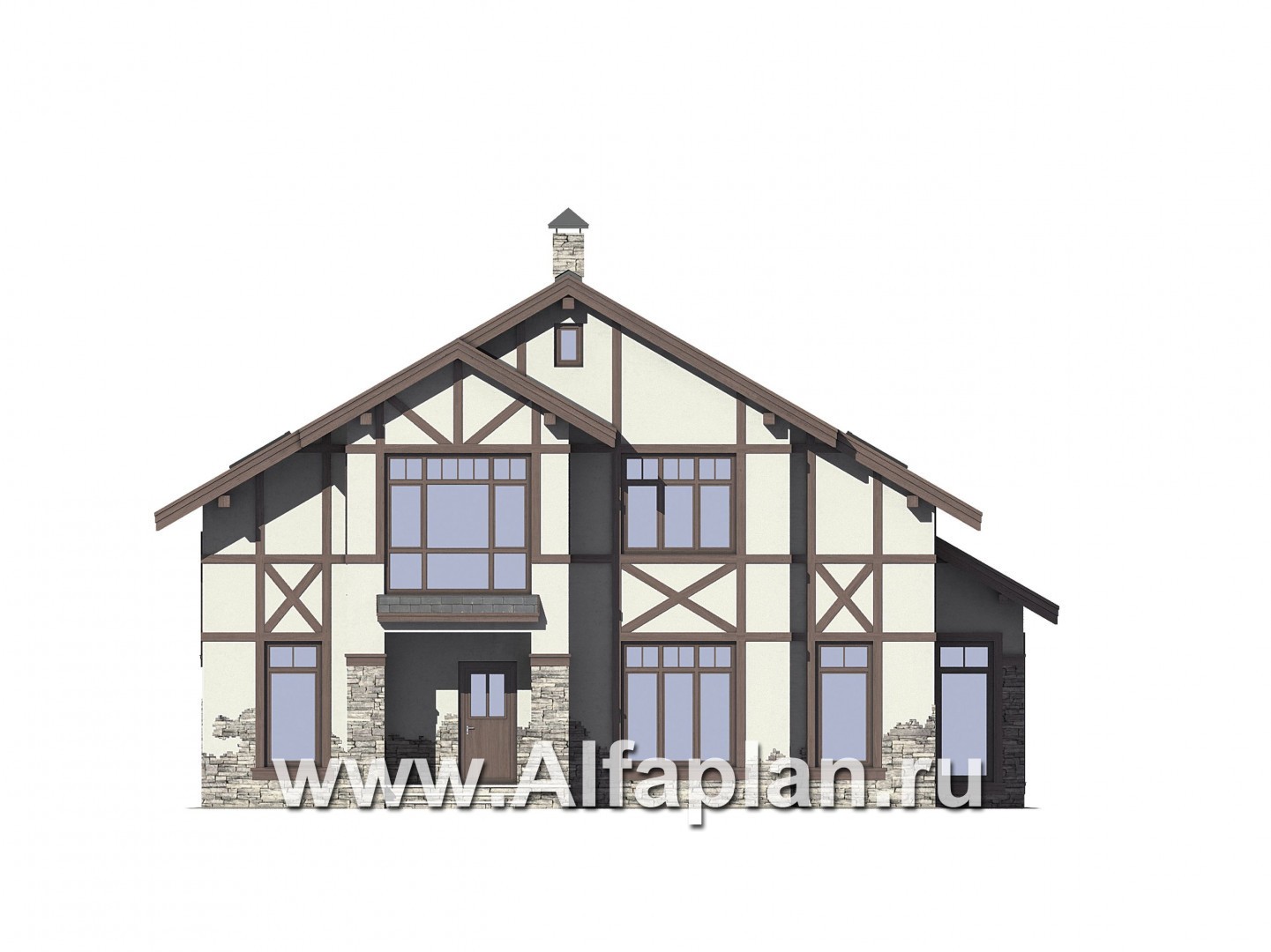 Проекты домов Альфаплан - Загородный дом с фахверком на фасадах - изображение фасада №1
