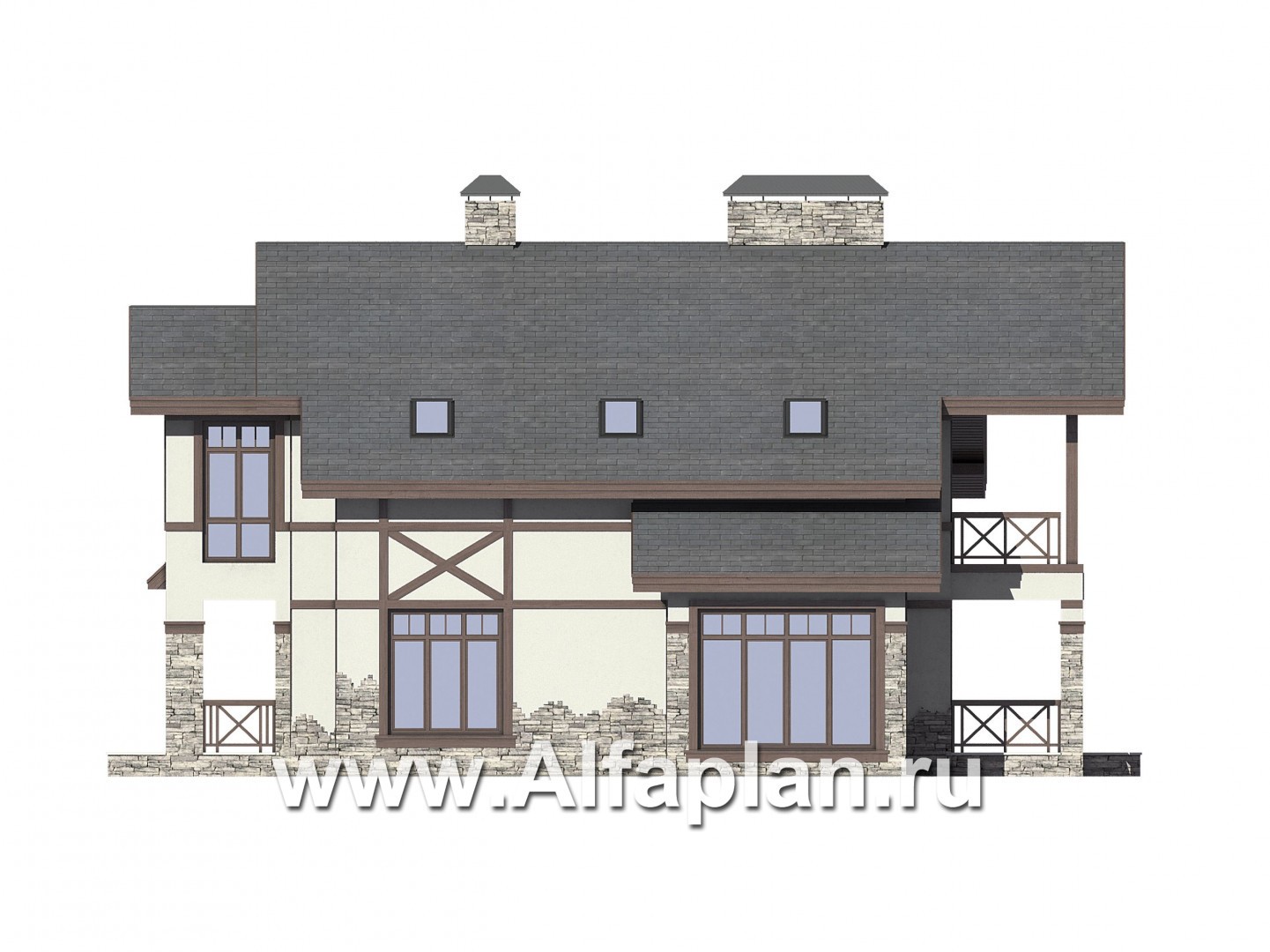 Проекты домов Альфаплан - Загородный дом с фахверком на фасадах - изображение фасада №4