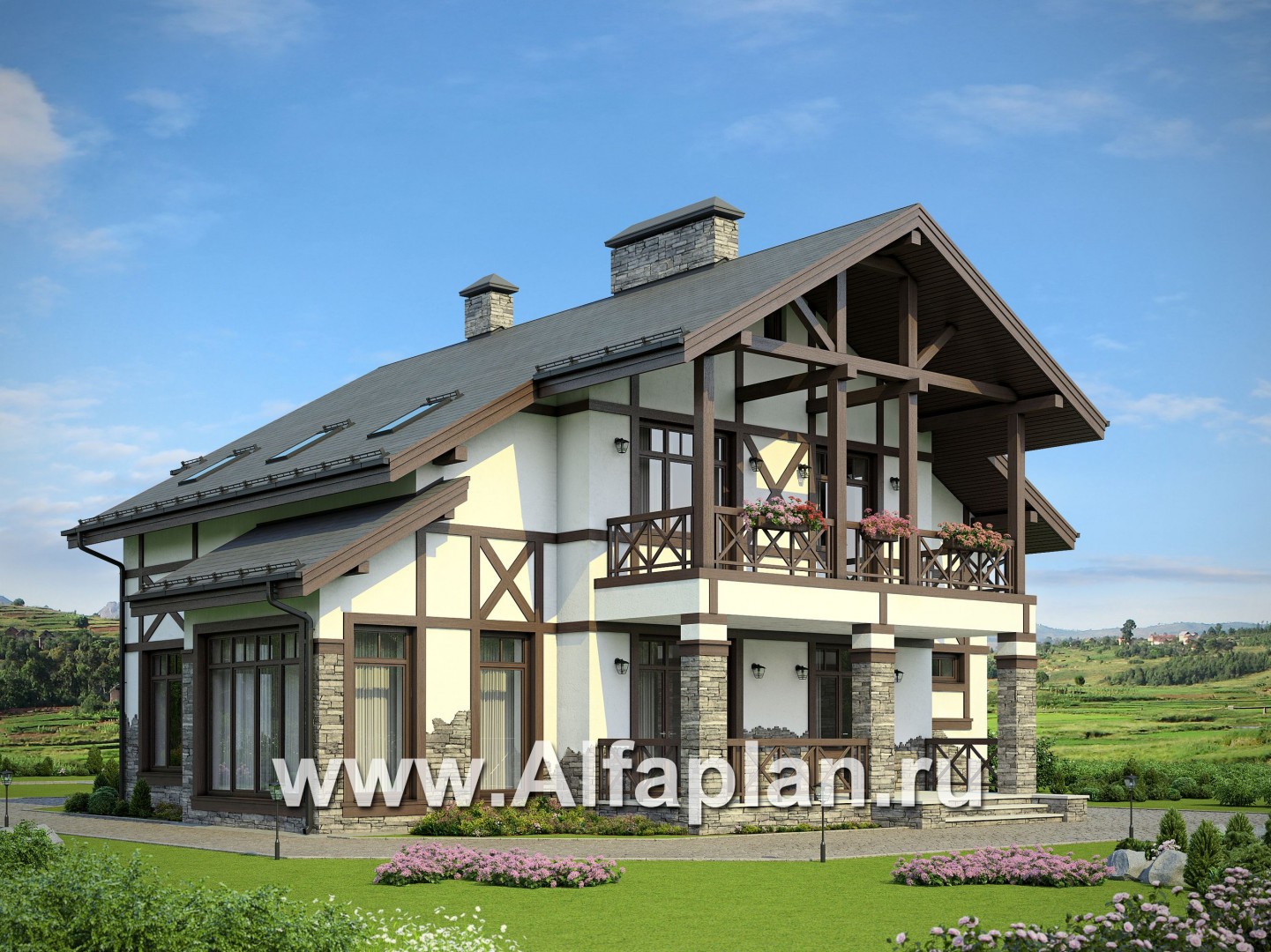 Проекты домов Альфаплан - Загородный дом с фахверком на фасадах - дополнительное изображение №3