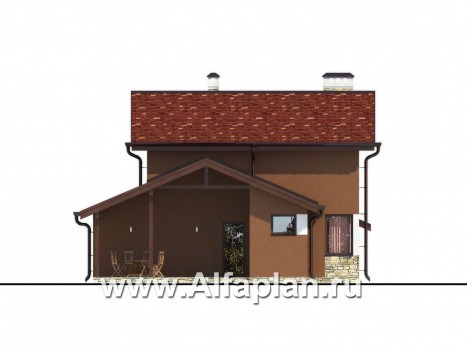 Проекты домов Альфаплан - Каркасный дом с большой террасой и навесом для машины - превью фасада №3