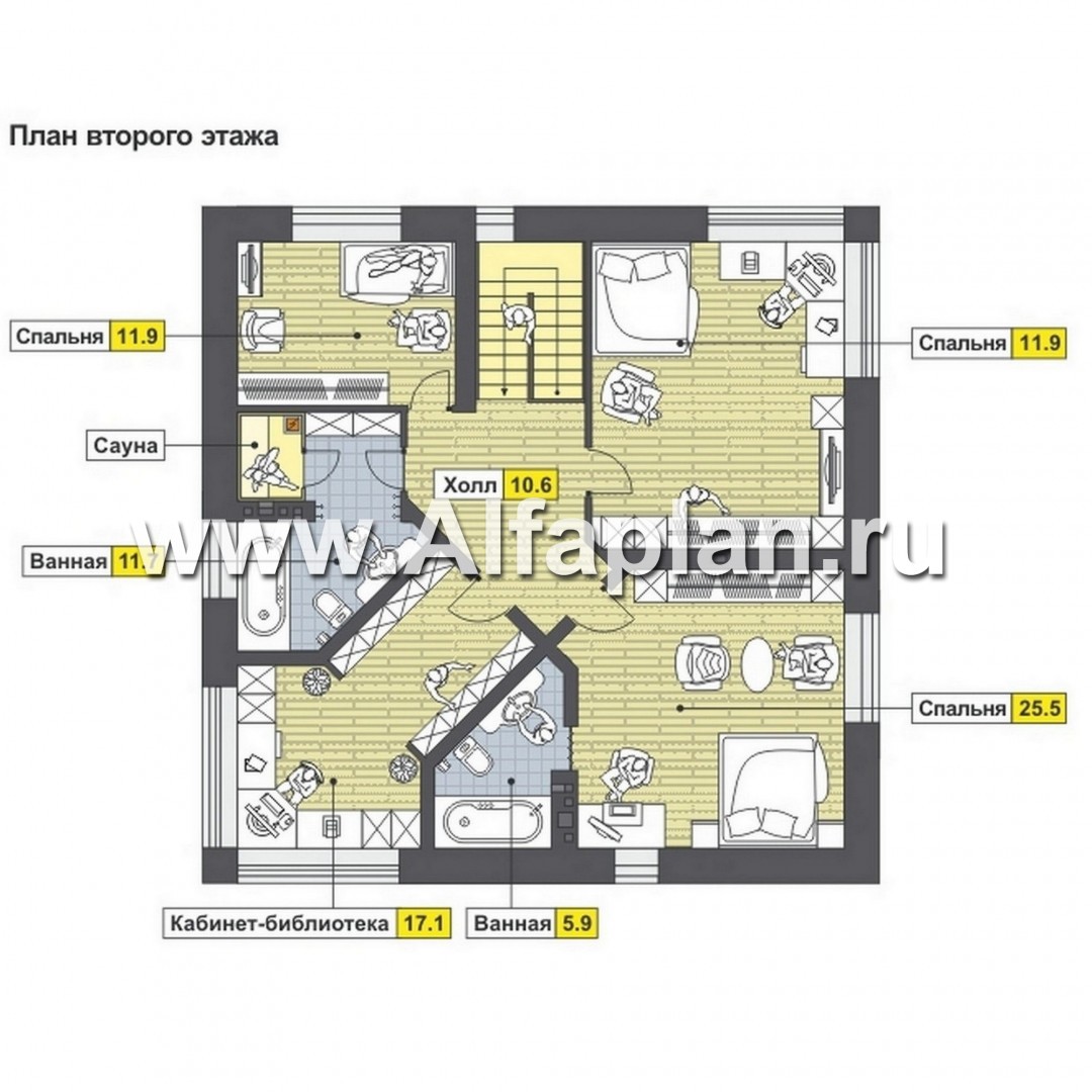 Проекты домов Альфаплан - Двухэтажный коттедж с угловым входом - план проекта №2