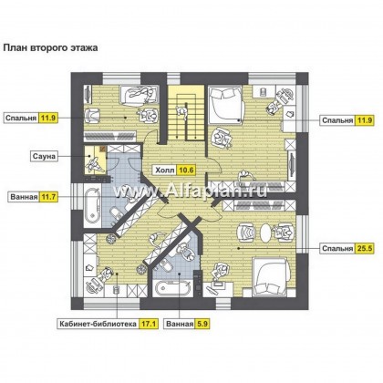 Проекты домов Альфаплан - Двухэтажный коттедж с угловым входом - превью плана проекта №2