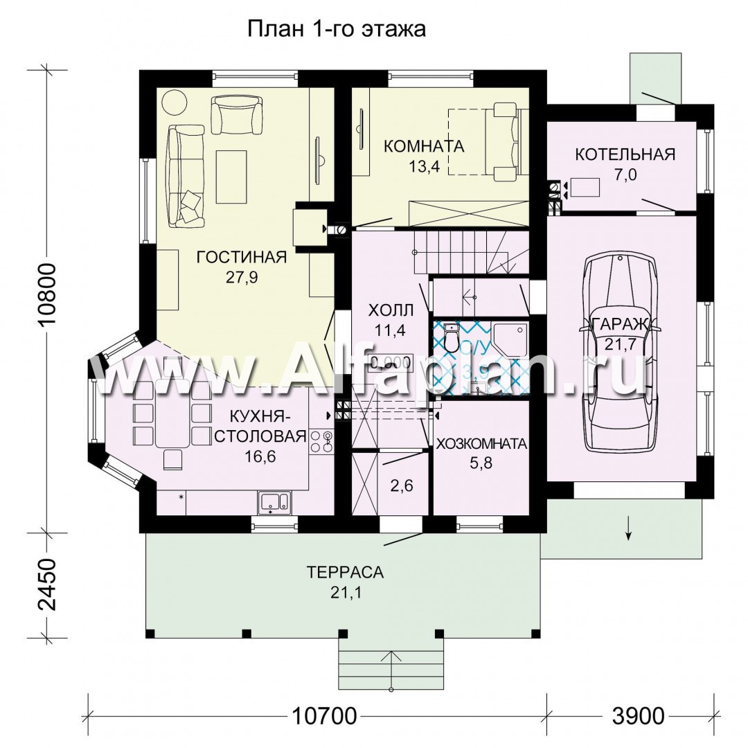Проекты домов Альфаплан - Компактный дом с гаражом - план проекта №1