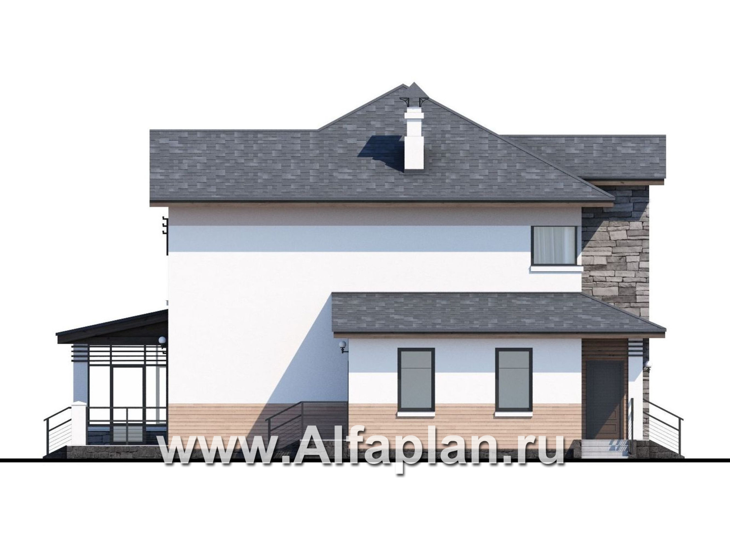 Проекты домов Альфаплан - «Оазис» - уютный коттедж с  комфортной планировкой - изображение фасада №3