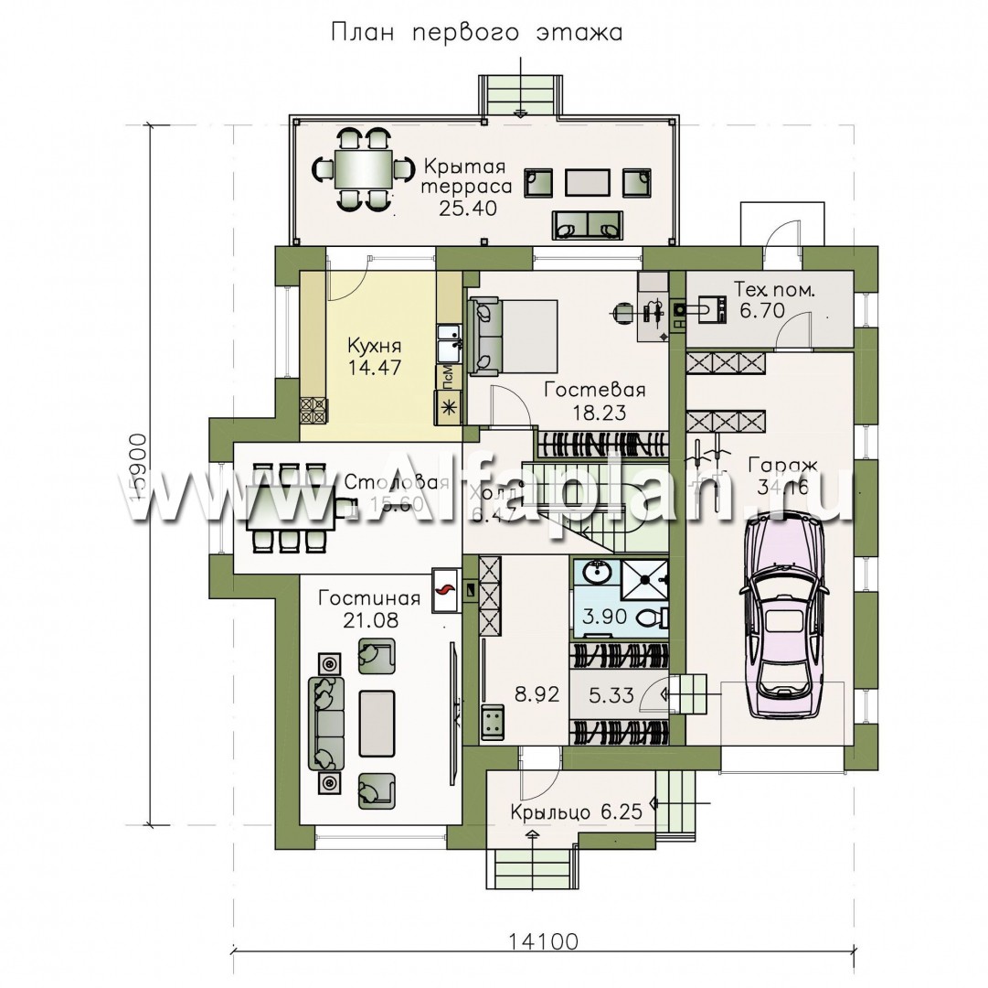 Проекты домов Альфаплан - «Борей» - стильный коттедж с односкатной крышей - план проекта №1