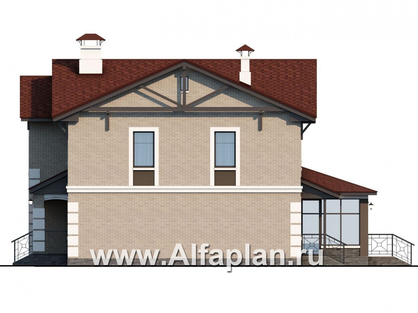 Проекты домов Альфаплан - «Традиция» - классический комфортабельный коттедж - изображение фасада №2