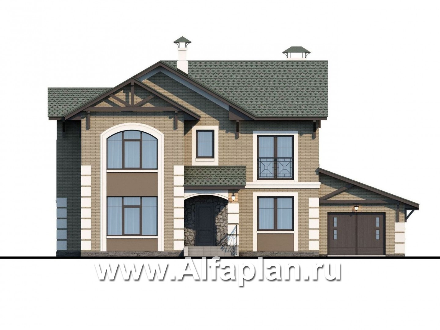Проекты домов Альфаплан - «Традиция» - комфортабельный коттедж с гаражом - изображение фасада №1