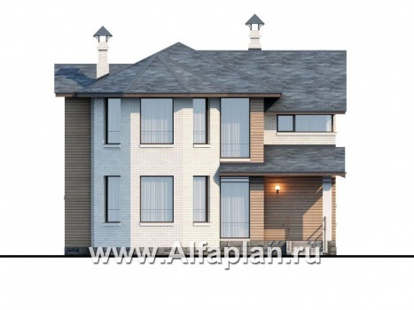 «Безоблачный край» - проект двухэтажного дома с террасой и с эркером, мастер спальня, в современном стиле - превью фасада дома