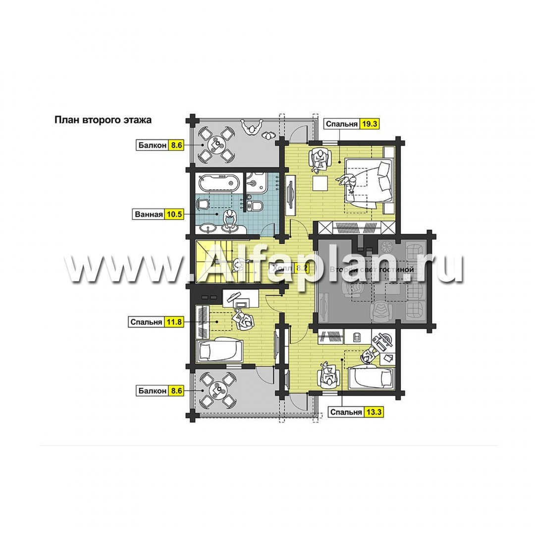 Проекты домов Альфаплан - Деревянный дом с навесом для машины - изображение плана проекта №2