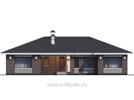 Проекты домов Альфаплан - «Ангара» - проект просторного одноэтажного дома, 5 спален - превью фасада №1