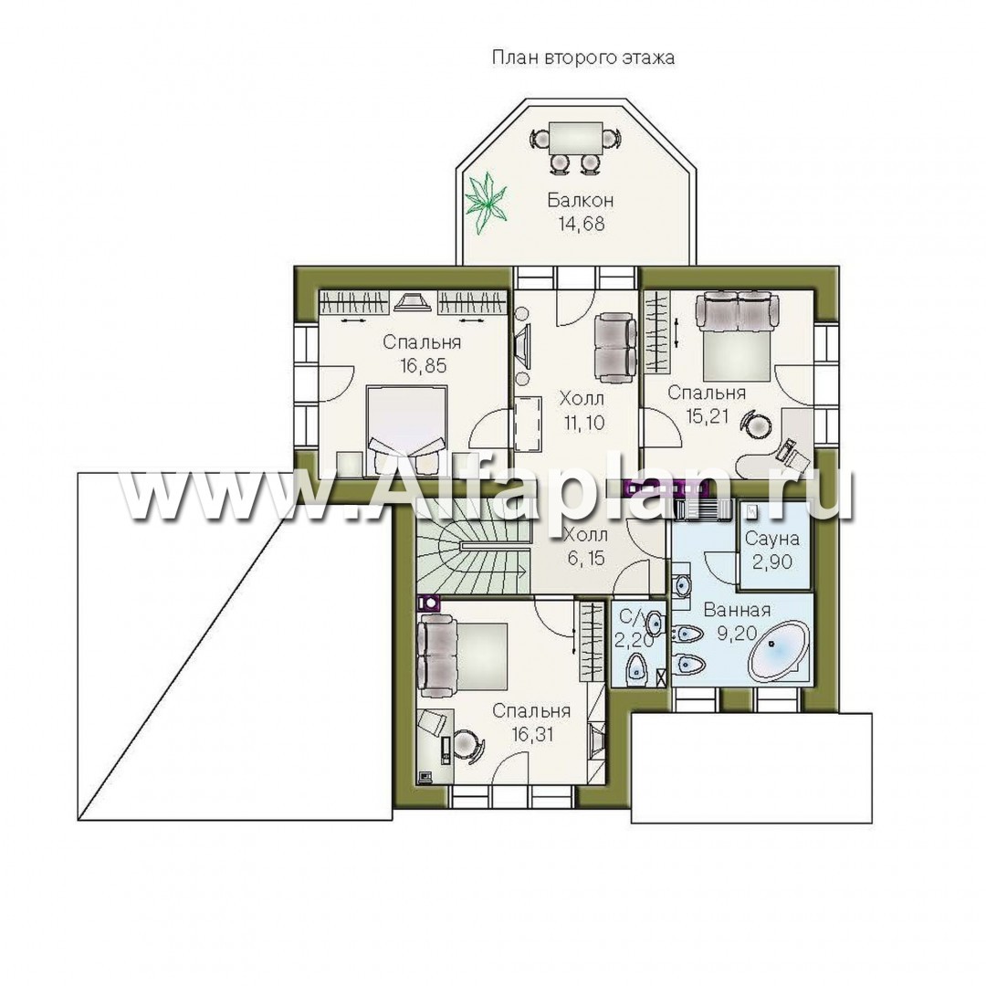 Проекты домов Альфаплан - «Палома» - респектабельный  особняк с большим гаражом - изображение плана проекта №2