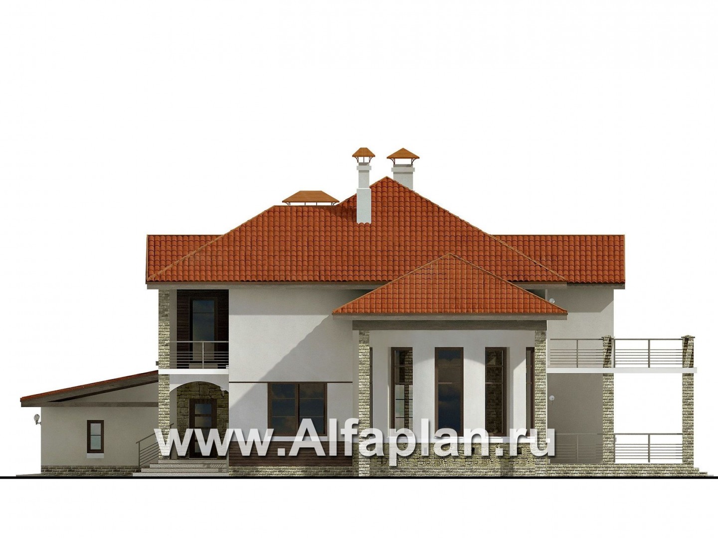 Проекты домов Альфаплан - «Коралл»- респектабельный особняк с полукруглой гостиной - изображение фасада №2
