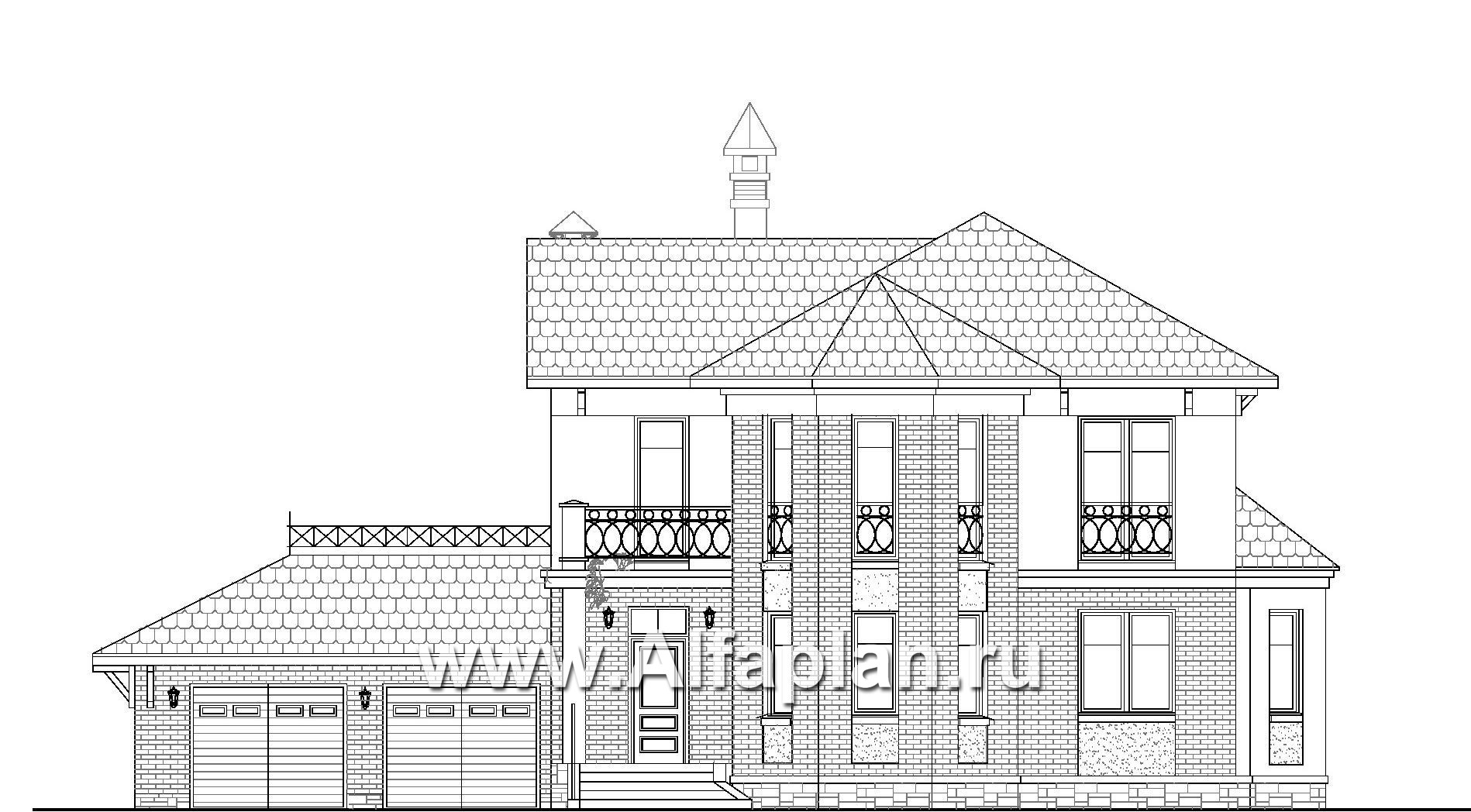 Проекты домов Альфаплан - «Классика»- двухэтажный особняк с эркером и гаражом на два автомобиля - изображение фасада №1