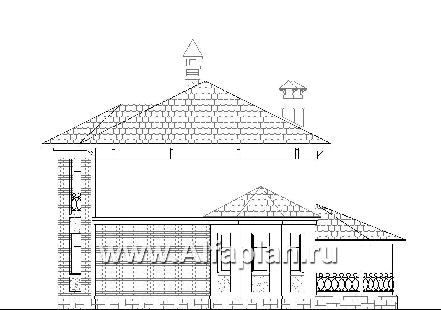 Проекты домов Альфаплан - «Классика»- двухэтажный особняк с эркером и гаражом на два автомобиля - изображение фасада №2